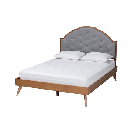 Baxton Studio Blanchard Mid-Century Modern Grey Fabric and Walnut Brown Wood King Size Platform Bed 246-12653-9409-ZORO